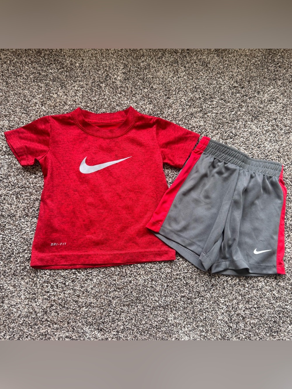Nike Kids Red and Gray Dri-FIT Tee & Shorts Matching Set